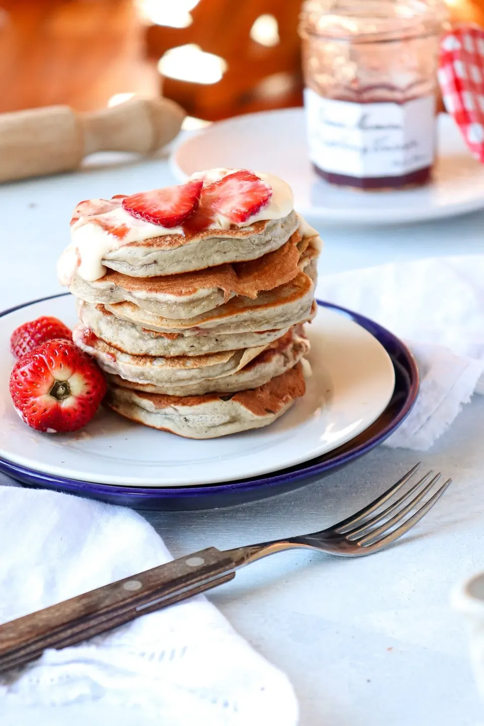 strawberry pancakes with creme fraiche
